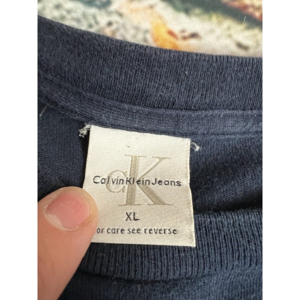 Vtg 90s Calvin Klein Jeans Spellout Logo T Shirt Made In USA Size XL Blue - Picture 4 of 6